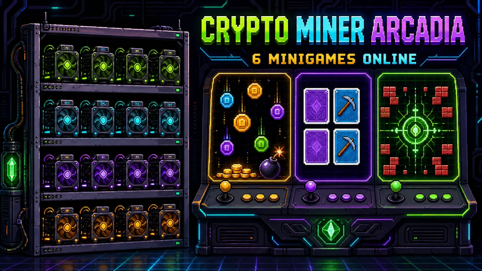 Crypto Miner Arcadia com mineradores e minigames